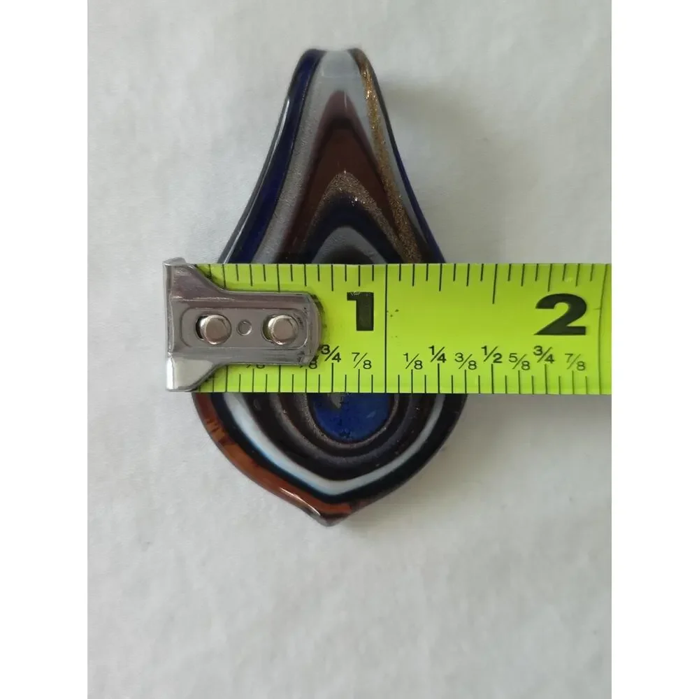 Teardrop Shape Large Murano Style Art Glass Pendant Black Blue Copper Gold Tones